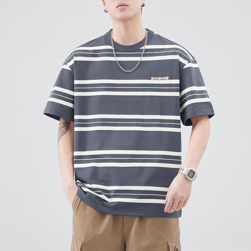 Anyang Men's Striped Crew Neck Summer T-Shirt - Casual, Loose Fit, Short Sleeve