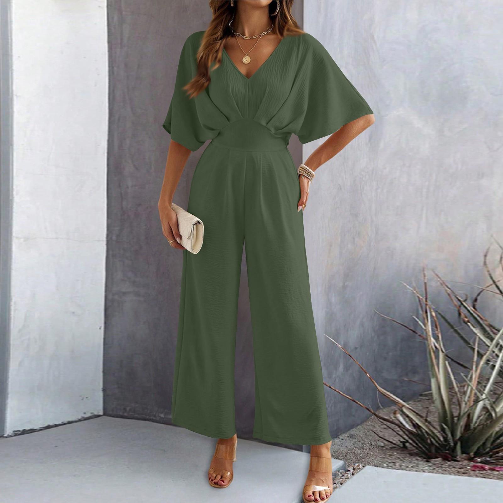 

Женский комбинезон с пышными рукавами и широкими штанинами, однотонный, плиссированный L армия зеленый