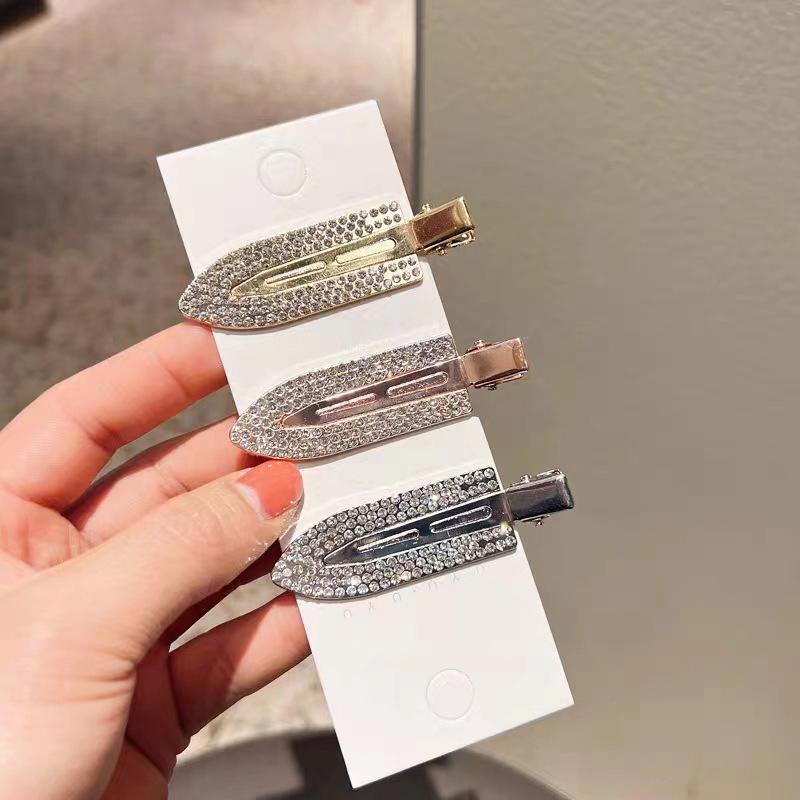 Alloy Diamond Seamless Hairpin Fashion Creative Shovel Shaped Duckbill Clip Rhinestone Bangs Clips For Girls Hair Accessories