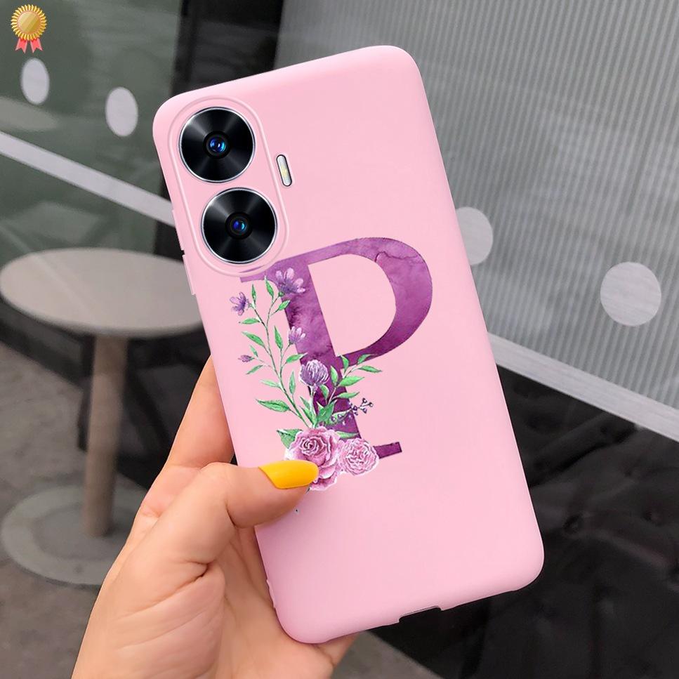 For Realme C55 C 55 6.72'' Case Delicate Cute Letters 3D Crown Flowers Matte Shockproof Soft TPU Silicone Phone Case Back Cover