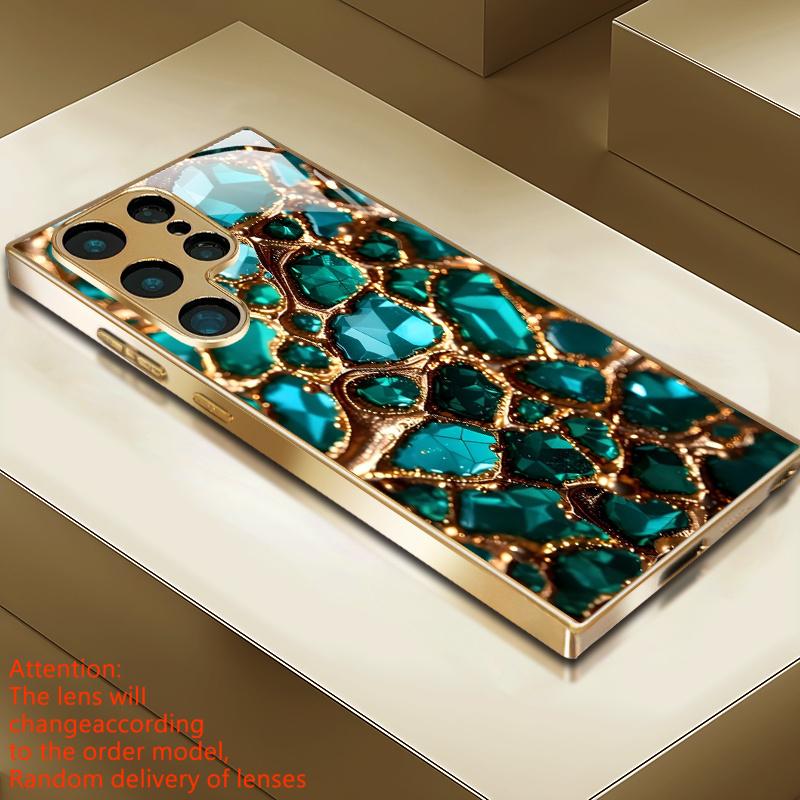 Smaragd-Muster galvanisierte Glas-Handyhülle geeignet für Samsung Galaxy S26 S25 S24 S22 S21 S20 FE/Ultra/Plus sturzsicher