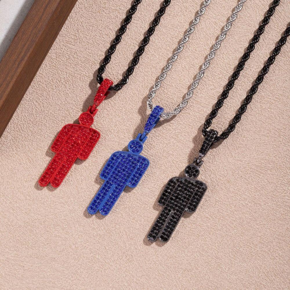 Cartoon Little Man Pendant Crooked Head Hip Hop Pendant Fashionable Rhinestone Pendant  Unisex