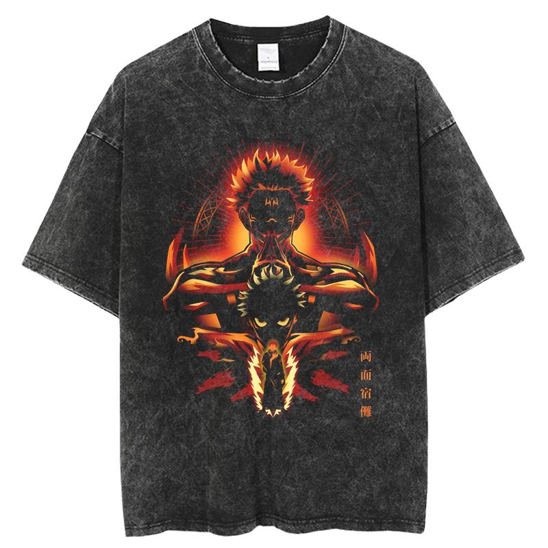 Hot Anime Jujutsu Kaisen Nanami Kento Print Tee Men Vintage Washed T-Shirt Oversize Tshirt Short Sleeve Cotton Loose Top Tee