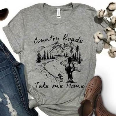 Horse Country Roads Take Me Home Dark Heather Unisex T-shirts