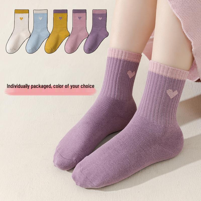 Girls’ Boneless Cotton Mid-Calf Socks - Breathable, Deodorant, Spring/Autumn Style