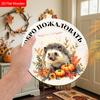 Autumn Harvest Russian Wooden Welcome Sign with Hedgehog Pattern, Unique Round Sign for Front Door, Wall Hanging Decor, Ideal Gift for Friend & Family
