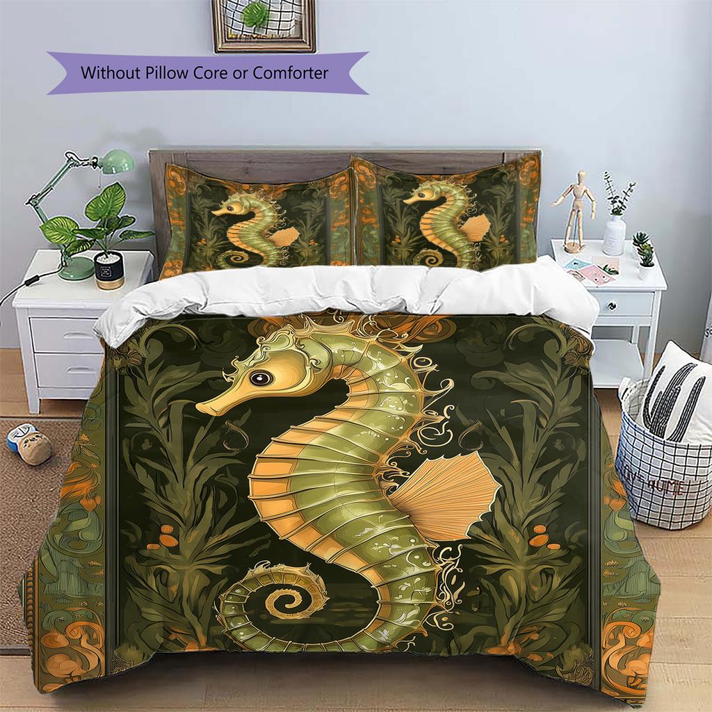 Vintage Animals Pattern Bedding Quilt Set Home Decoration Gift (1 * Duvet Cover + 2 * Pillowcase Without Core)