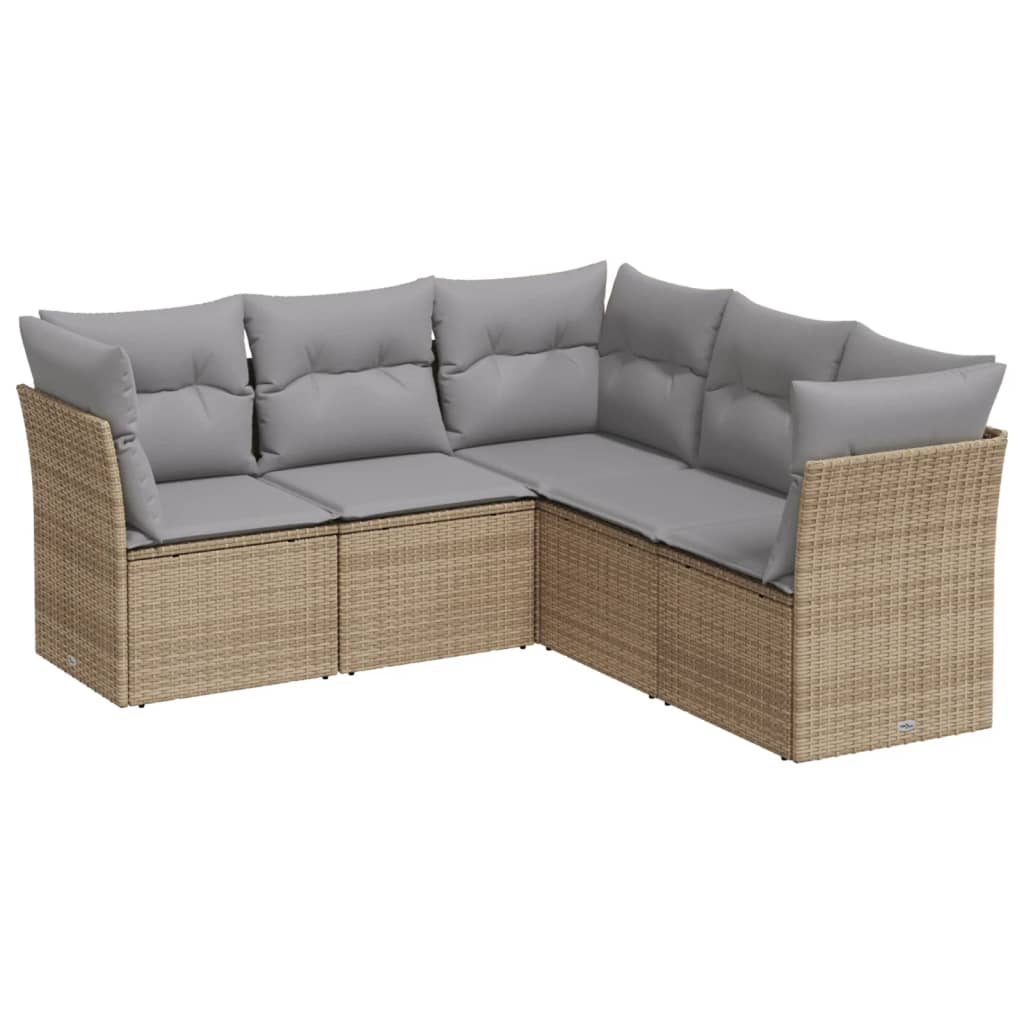 Vidaxl 5-Cz. Garden Furniture Set With Cushions, Beige, Poly Rattan