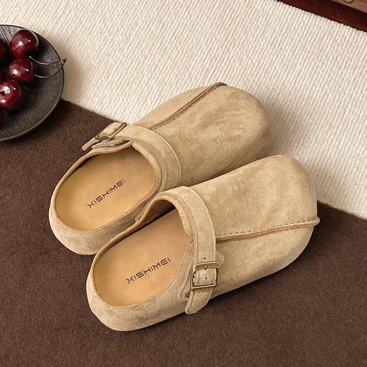 

Soft leather version~ thick-soled bag head half slippers women s 2025 spring new two-wear Boken shoes versatile Boken cool slippers 40