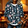 Women's Halloween Printed Hooded 3/4 Sleeve Casual Loose Fit Pullover