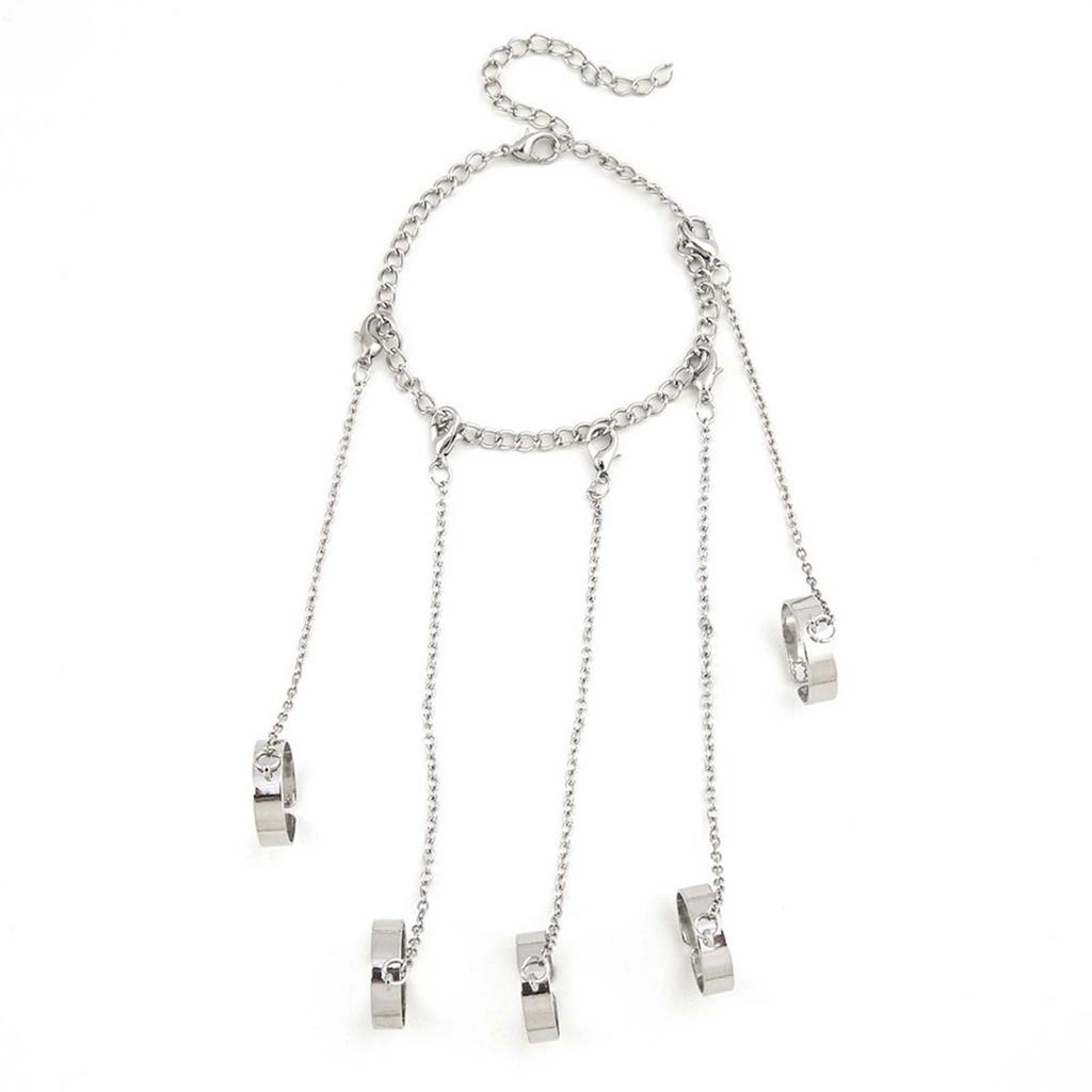 Chain Finger Rings Bracelet Punk Gothic Cool Silver Alloy Stackable Adjustable Chain Combination Rings