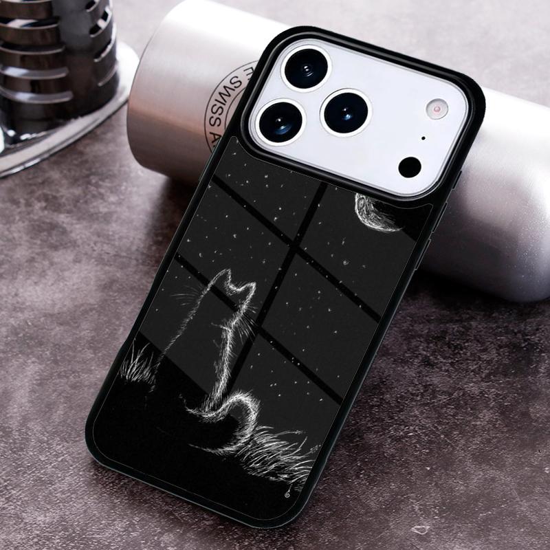 Anime Moon Cat Phone Case For iPhone 17 16 15 14 13 12 11 Pro Max Plus 17Air Soft Silicone Cover