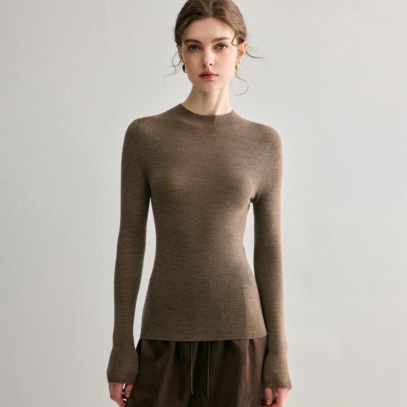 Women's Seamless 60-Count Fine Wool Half-High Neck Knit Sweater - Slim Fit Autumn/Winter Base Layer