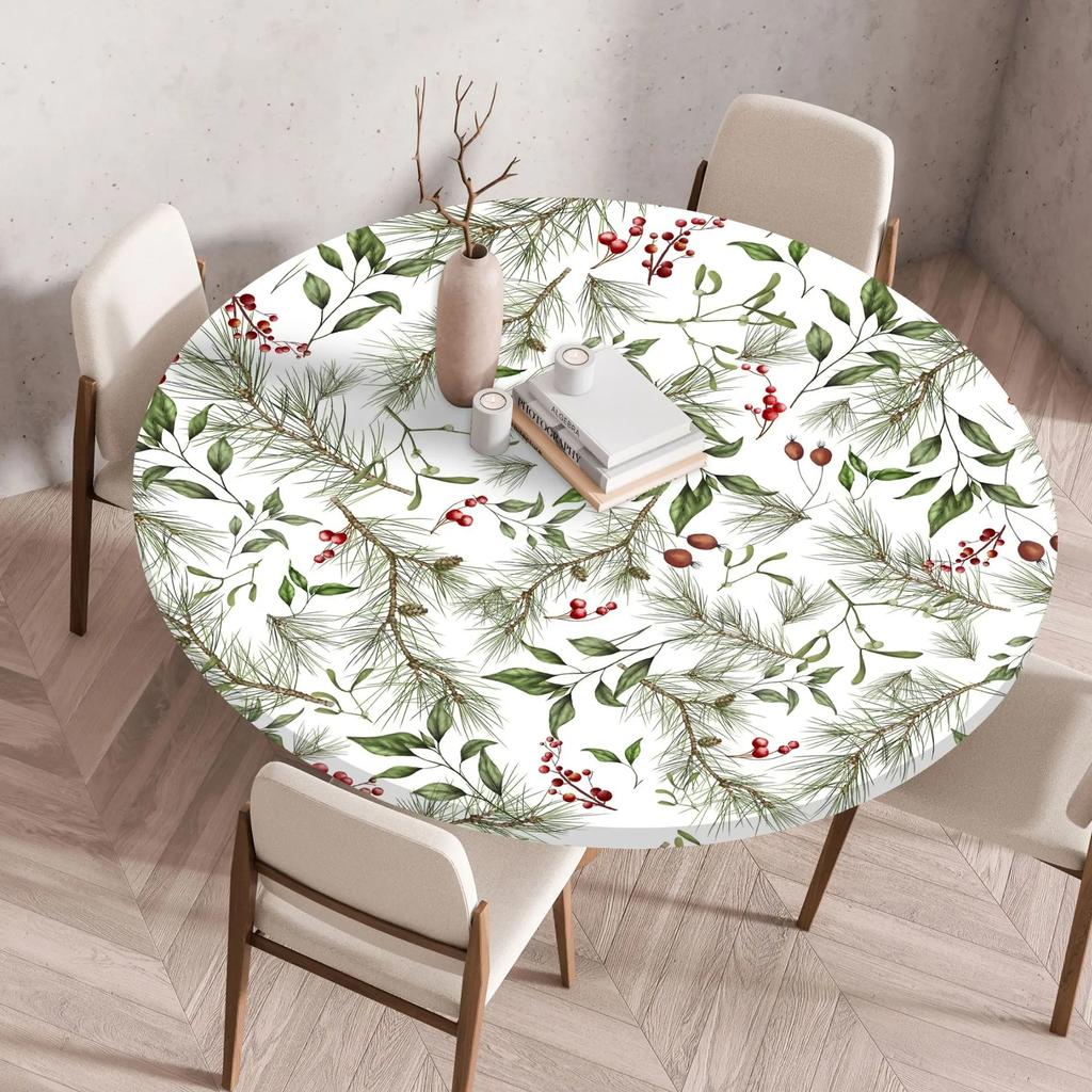 2025 Neue passgenaue runde Tischdecke mit Blumenmuster - Wiederverwendbar Wasserdicht Fleckenresistent Elastischer Rand für Zuhause Esstisch Hochzeitsdekoration