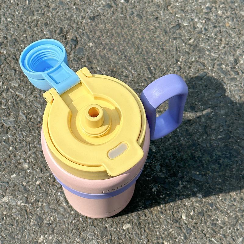 Dopamine Thermos Cup Stylish Stainless Double Drinking Cup Big Cap Girls Car Tea Straw Cup Durable Durable Useful