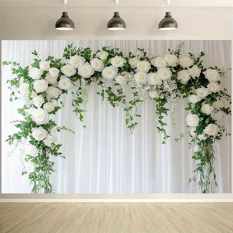 1pc, 2D flat, romantic wedding backdrop with elegant white curtains, perfect for celebrations. (Please send decorations, wsj)