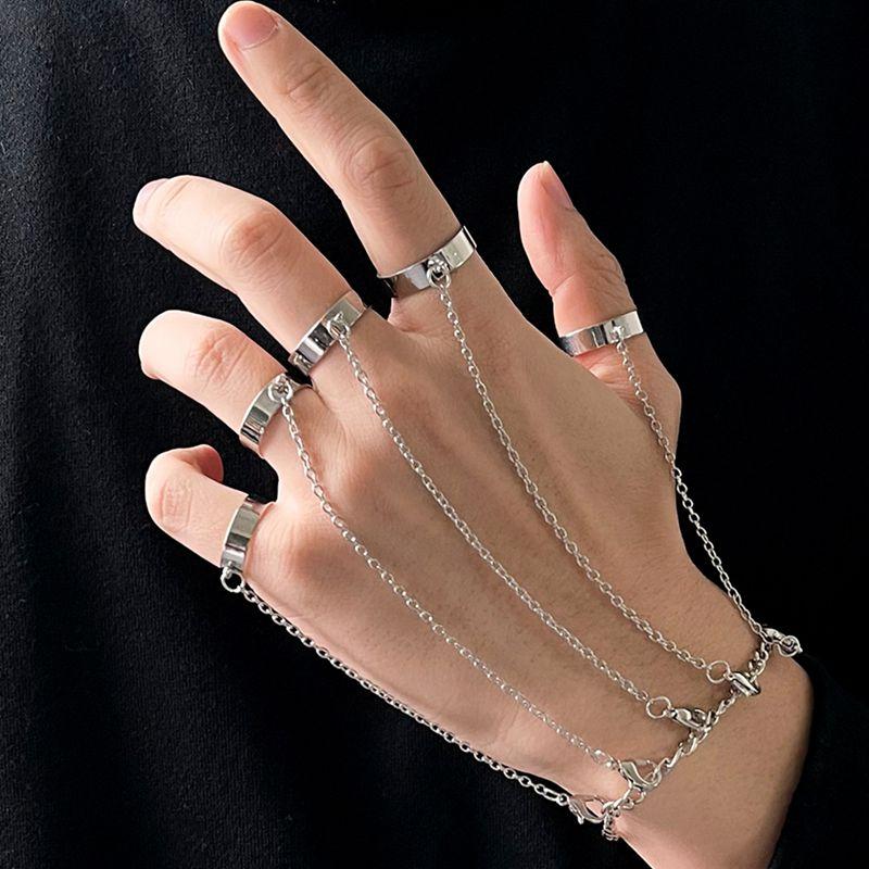 Punk Geometrisches Ketten-Armband Für Damen Herren Kupferfarbe Verbunden Finger Quaste Verstellbarer Ring Club Hip Hop Schmuck Geschenk beige