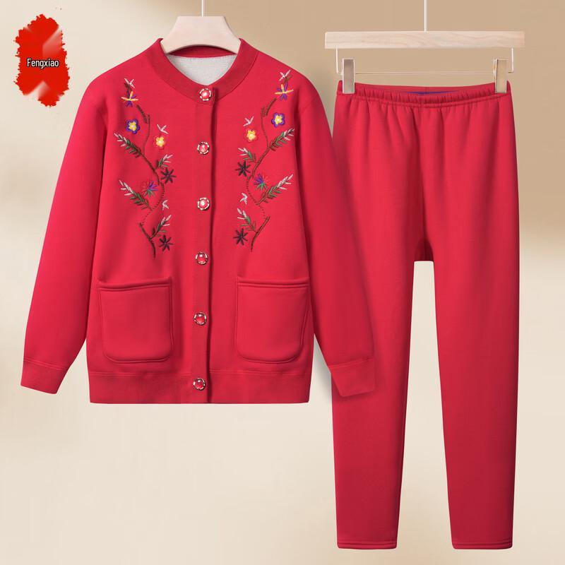 Fengxiao Winter Floral Long-Sleeved Round Neck Loungewear Set