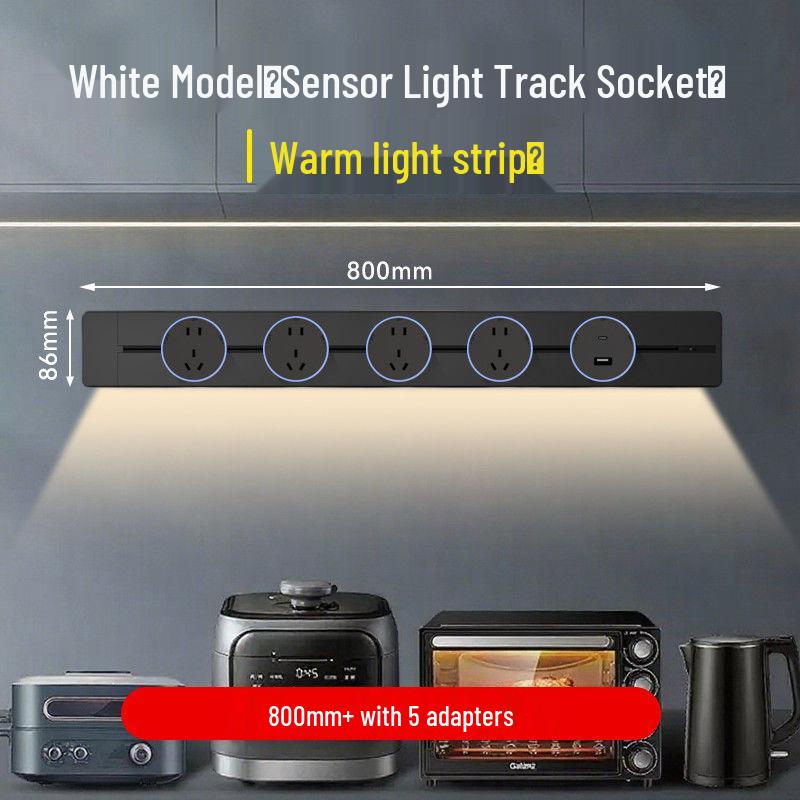 Movable Sliding Track Power Strip with Sensor Light for Kitchen & Dining Room