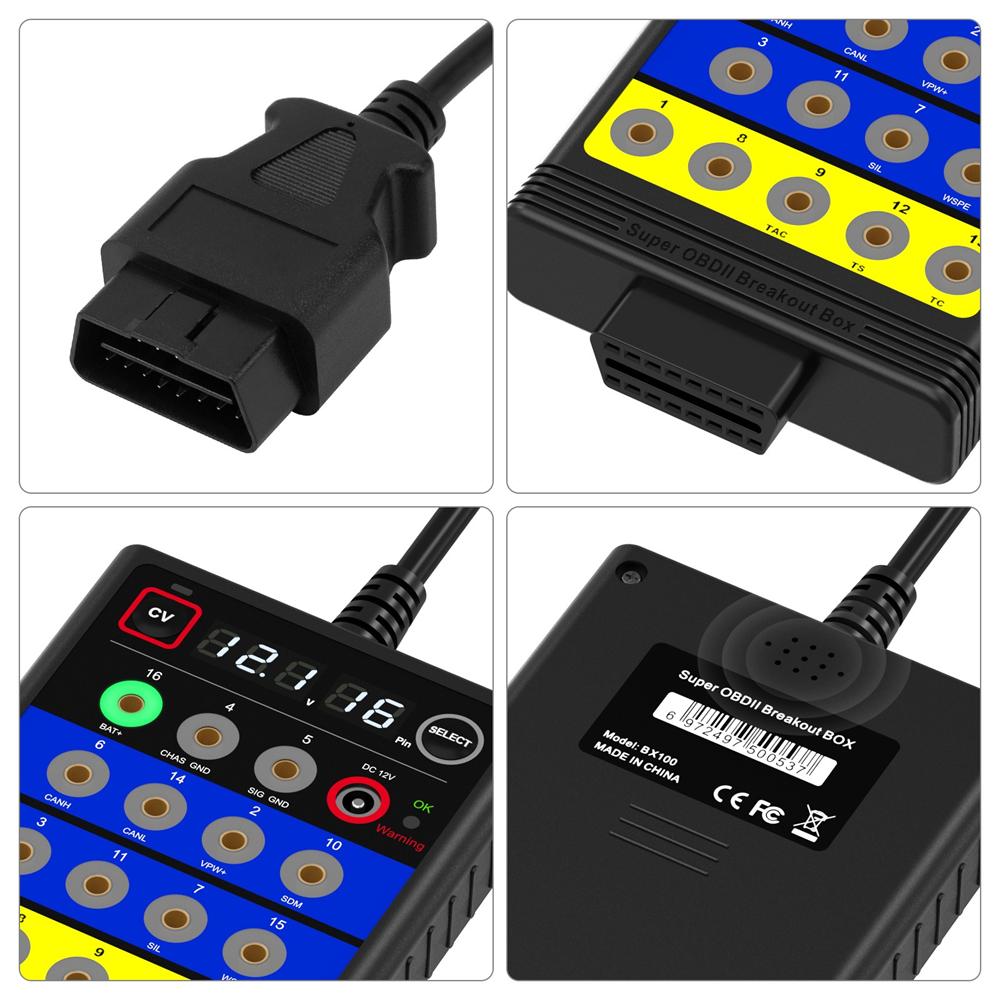 OBD2 Breakout Box Auto OBDII Protocol Detector 16-Pin CAN Bus Test Breakout