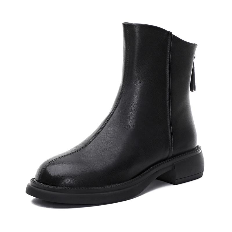 Mode Damen Winterstiefel 2025 Neue Stiefeletten Damenmode Britisch Retro Damen Kurze Stiefel Reißverschluss hinten Echtleder Stiefel Damen