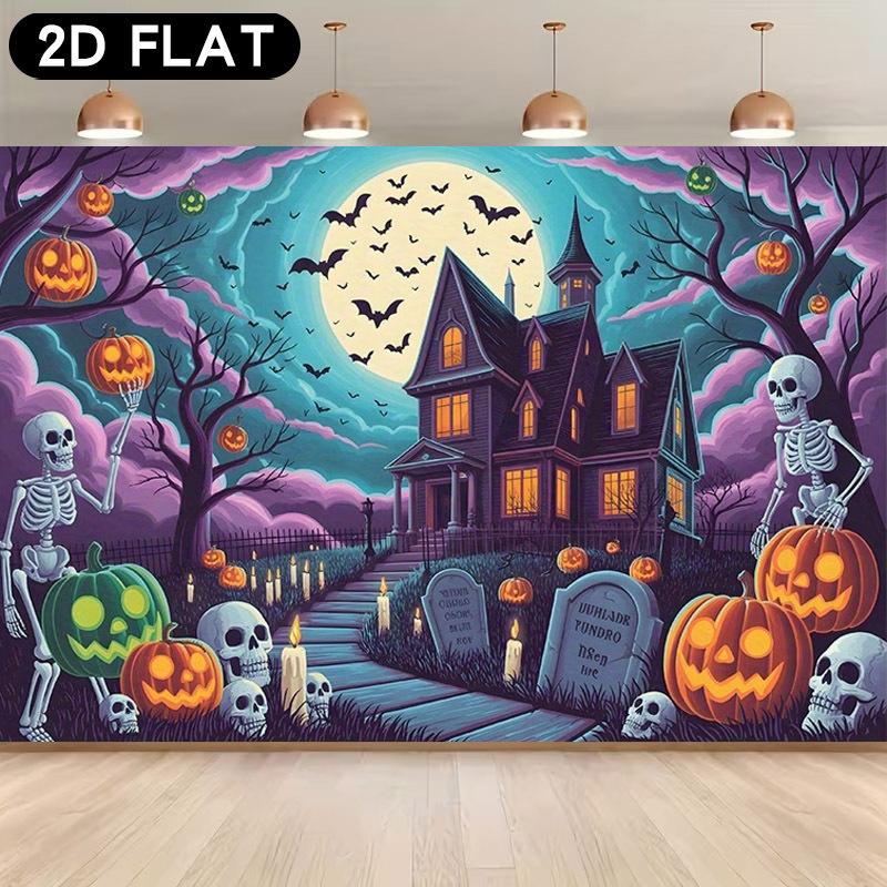 2D flat 1pc banner - Happy Halloween Background Banner for Party Flag Live Streaming Decorationzyc