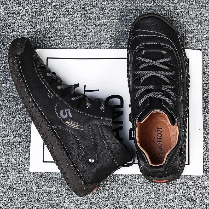 2024 Autumn Winter New Men's Boots Warm Casual Fashion Lace-up Leather Boots Large Size 38-50