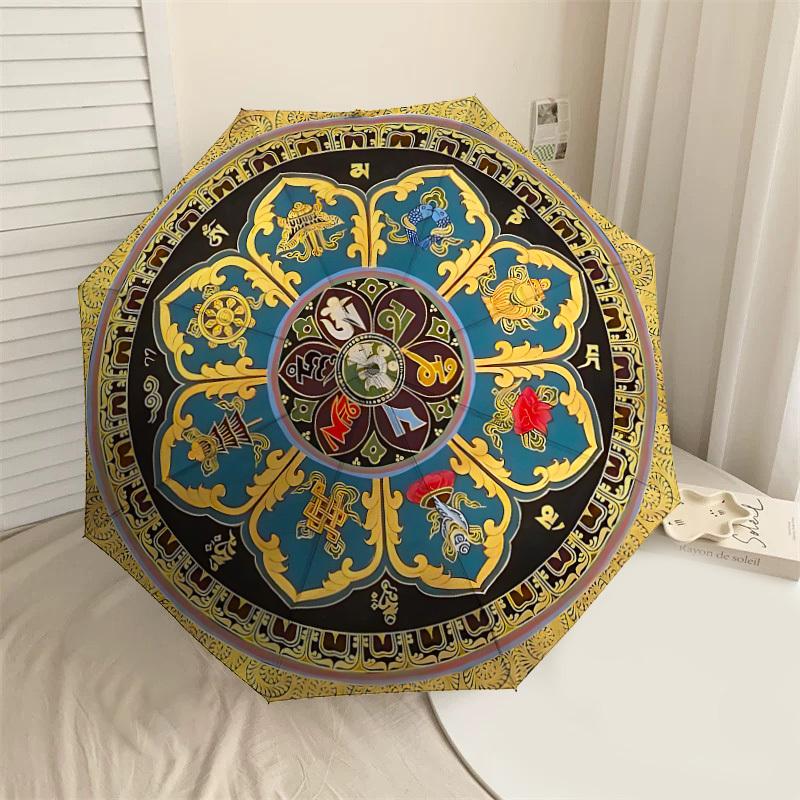 

1PC Tibetan Mandala Automatic Open/Close Umbrella with Windproof, 8-Rib Sturdy Canopy, Durable Ribs, Fashionable Design,1269a