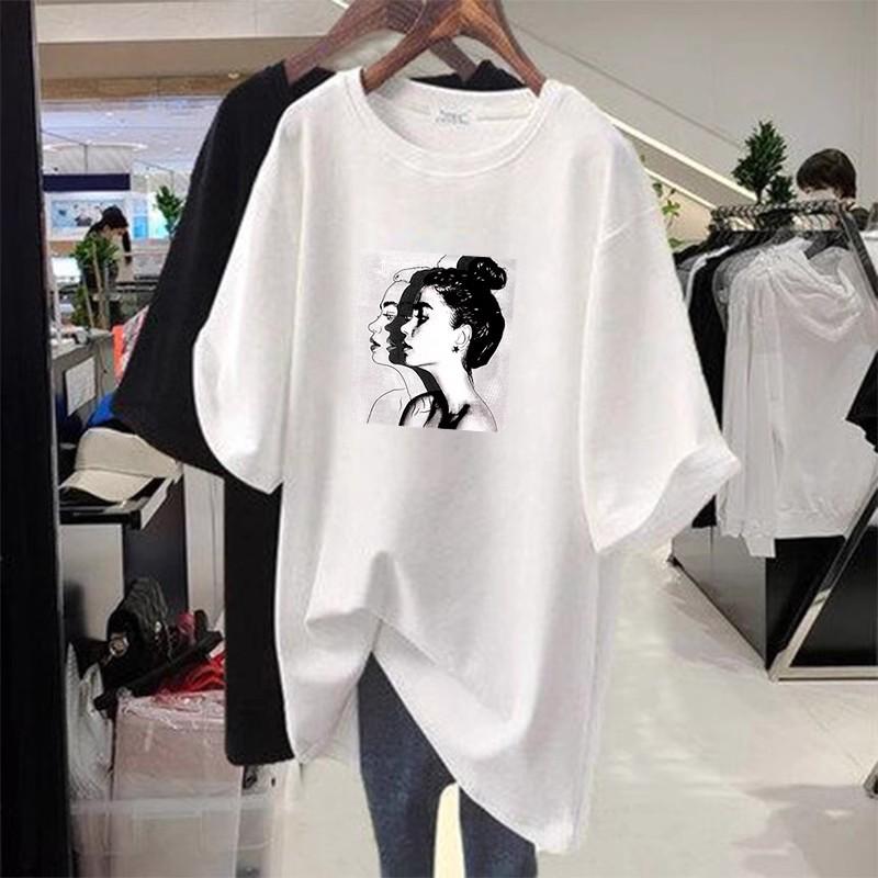 

Женская белая футболка свободного кроя в корейском стиле - Большой размер, с коротким рукавом, средней длины, коллекция Лето 2025. XXL