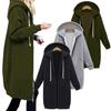 Plus Size Solid Color Casual Thicken Hooded Women Zip Up Long Sweater Coat
