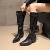 Fashion Pointed Folded Knight Boots Women's Spice Girls Belt Buckle Big Tube Pile Boots But Knee Wide Boots Long Boots