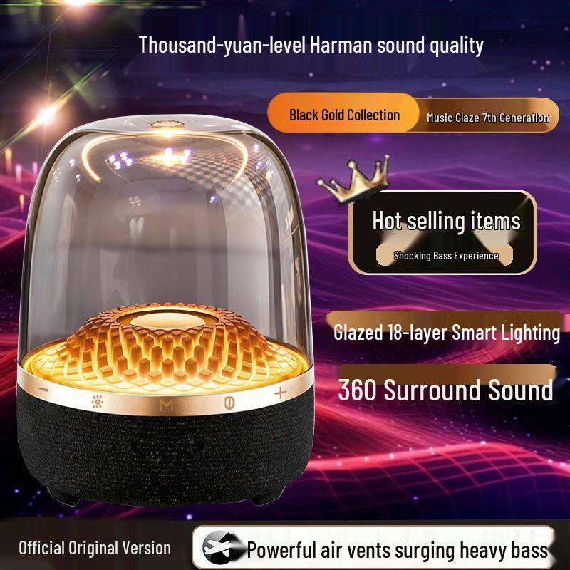 

JH02 High-End Bluetooth Speaker: APP Control, Subwoofer, High-Quality Sound, Touch Screen for Home & Desktop Black Gold Edition [Rechargeable]
