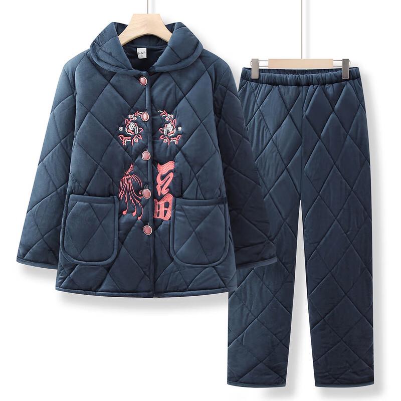 Elderly Women's Plus Velvet Winter Pajama Set