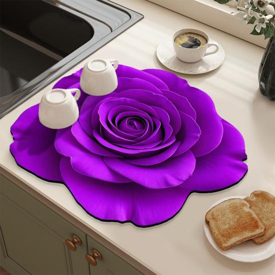 3D Flower Diatomite Drying Mat Fast Absorb Kitchen Sink Tray for Dishes Non-Slip Countertop Drip Pad Kitchen Dining Protection Rug