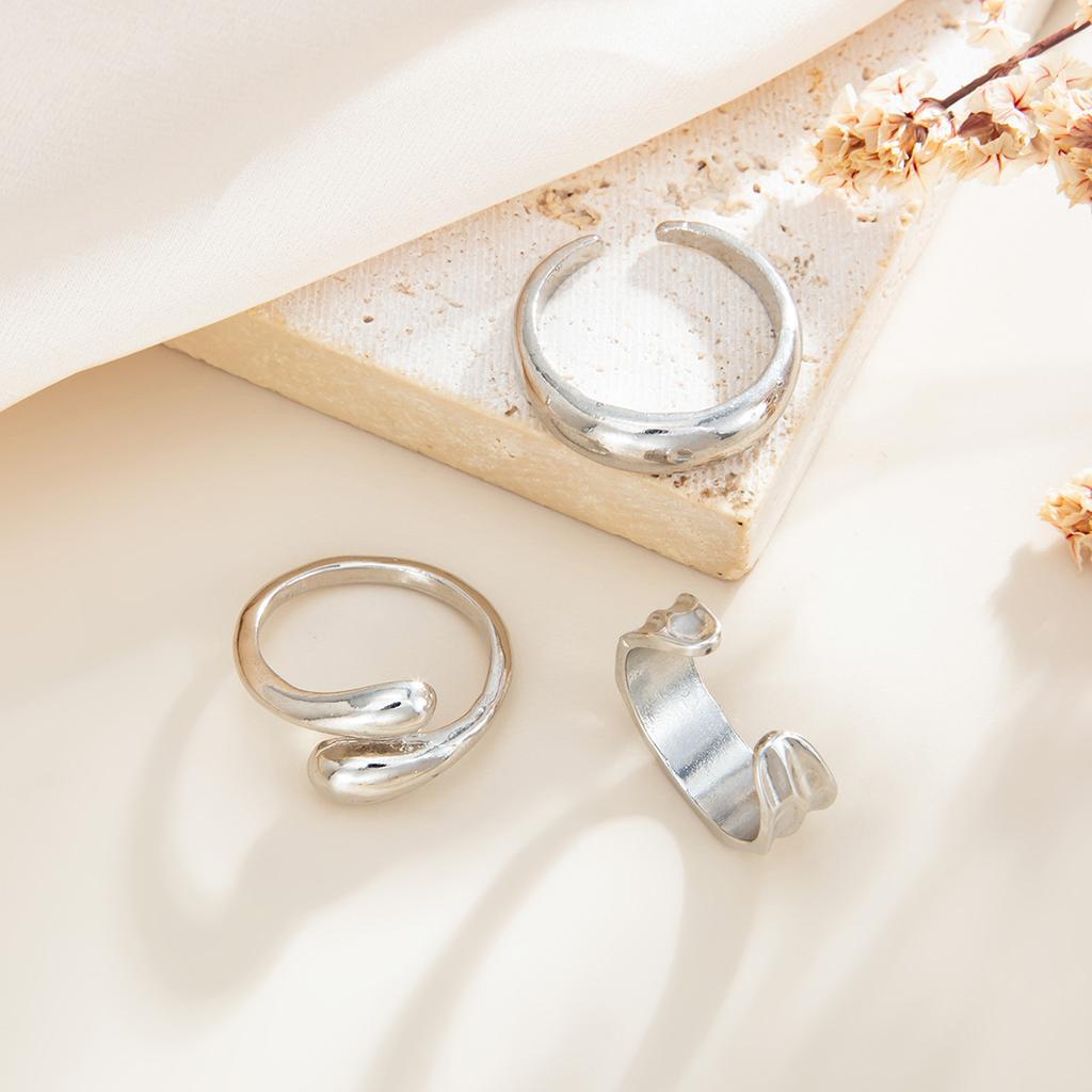 Hip-Hop Style Metal Pleated Open Ring Set, Simple Glossy Water Drop Hug Ring Woman
