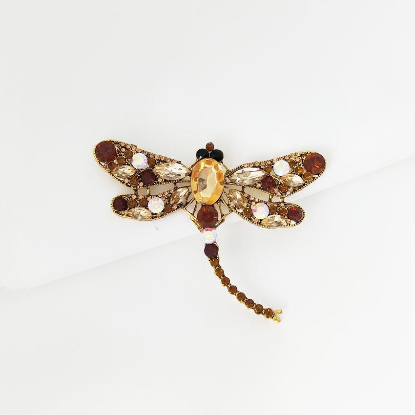 Retro Dragonfly Brooch Female Alloy Inlaid with Diamond Heavy Industry Insect Safety Pin Suit Coat Collar Fashion Pin Accessory