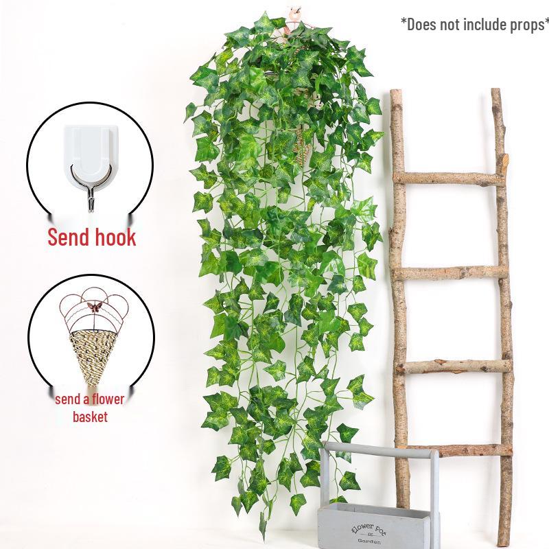 Pothos Wall Hanging Decoration: Trailing Artificial Vines & Spider Plant Basket for Indoor Use