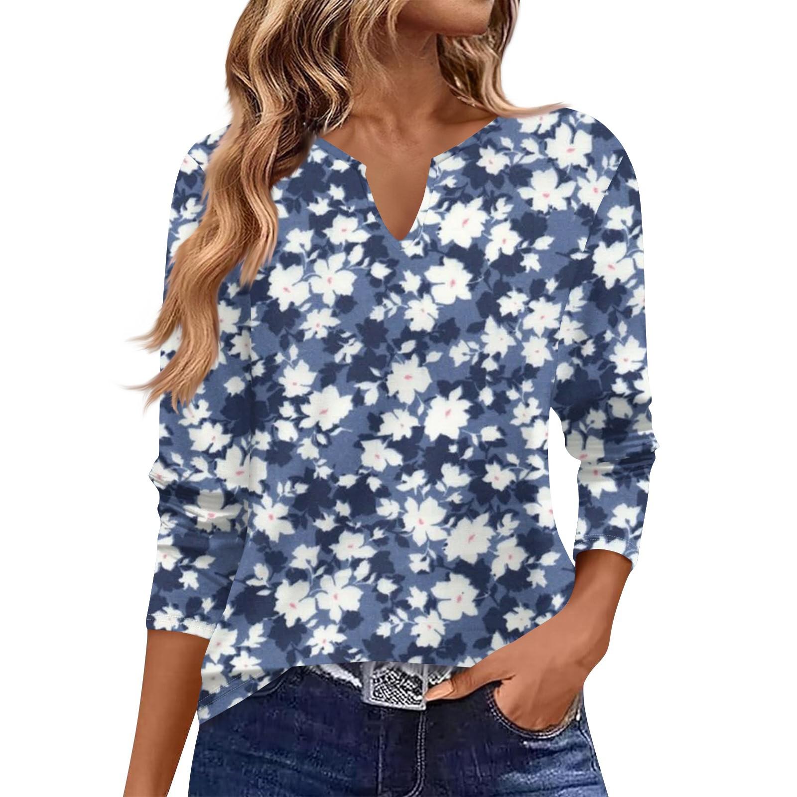 

V-neck Women s Casual Long-sleeved Retro Solid Color Small V-neck T-shirt Top XXL синий