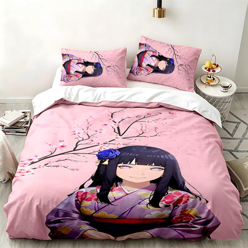 Hyuga Hinata 3pc Set Perfect for Bedroom Use Comfortable Bedding Set Includes a Duvet Cover and Two Pillowcases Ideal Birthday or Christmas Gift