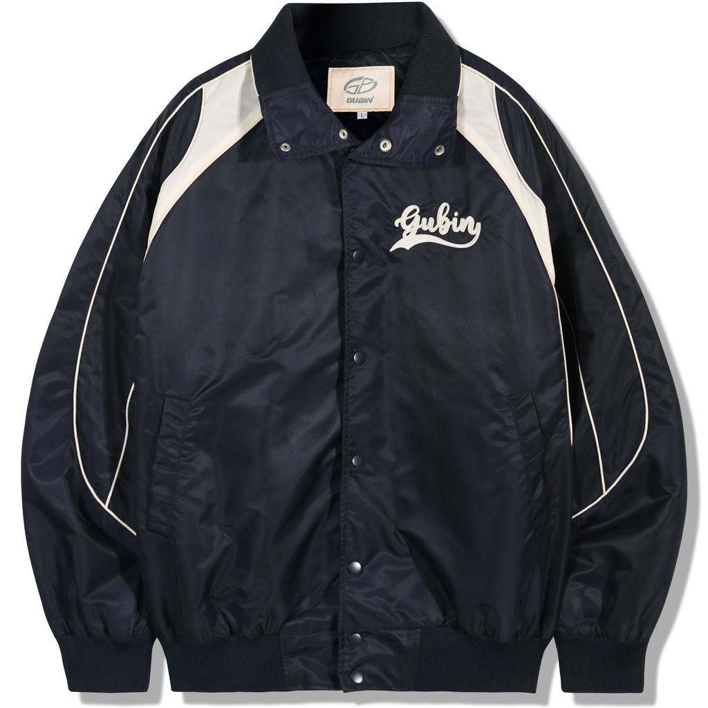 Gubin Color Block Pattern Baseball Jacket - Navy