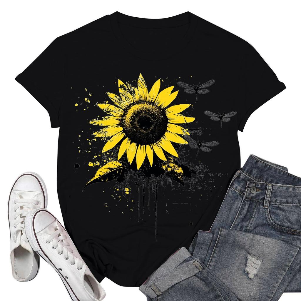 Women's Fashion Casual Printed Short Sleeve Round Neck Pullover Tops