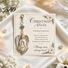 Stylish Key Holder for Women Christmas Keychain with Blessing Greeting Card, Vintage Metal Holiday Party Decoration Gift Charm Pendant, Bag Accessory,