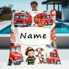 Customize Custom Fire Truck Throw Blanket - Cozy Flannel,  Name, Bright Cartoon Style Featuring Firefighters And Dog