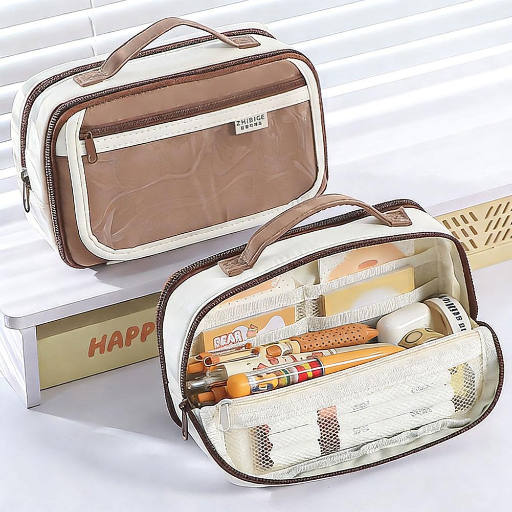 Transparent Magnetic Standable Pencil Case Large Capacity Stationery Bag Ins Style High Value School Supplies for Students
