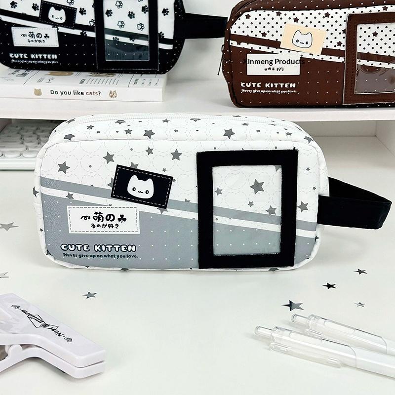 Cute Bear Ear Pencil Case With Photo Display Slot For Students School Study Office Stationery Storage