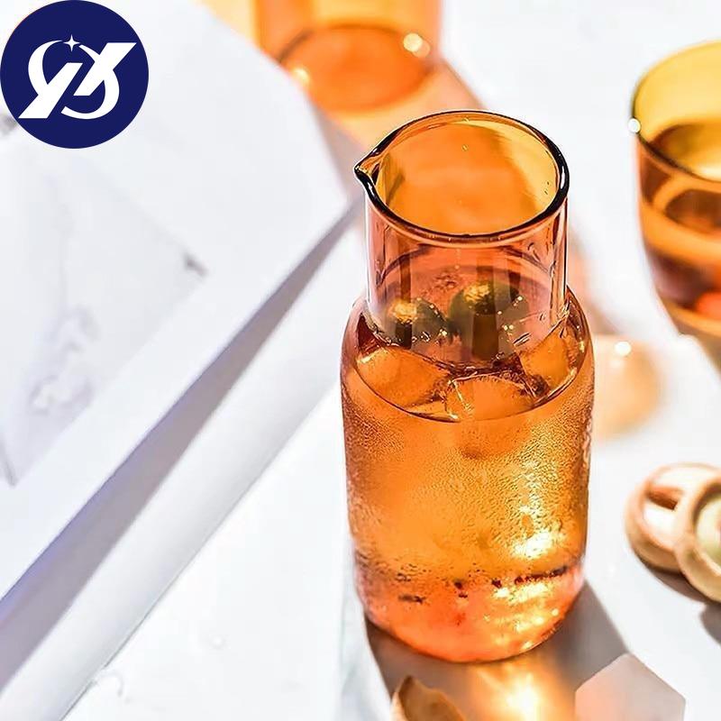 Japanese Style Transparent Candy Color Glass Teacup Set Simple Heat-Resistant Drinking Juice Cup With Tea Pitcher Water Bottle