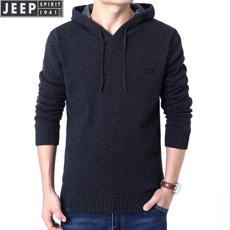 JEEP SPIRIT Men's Fleece-Lined Hooded Pullover Sweater, Plus Size, Warm Knitwear 2022
