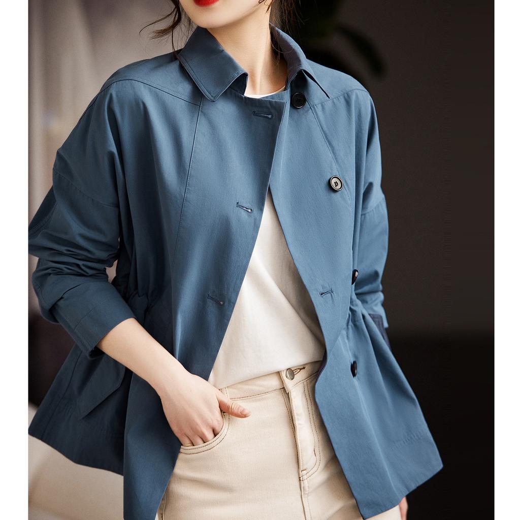 Textured tooling, short trench coat, waist short coat, women's fashion drape, small women's clothing