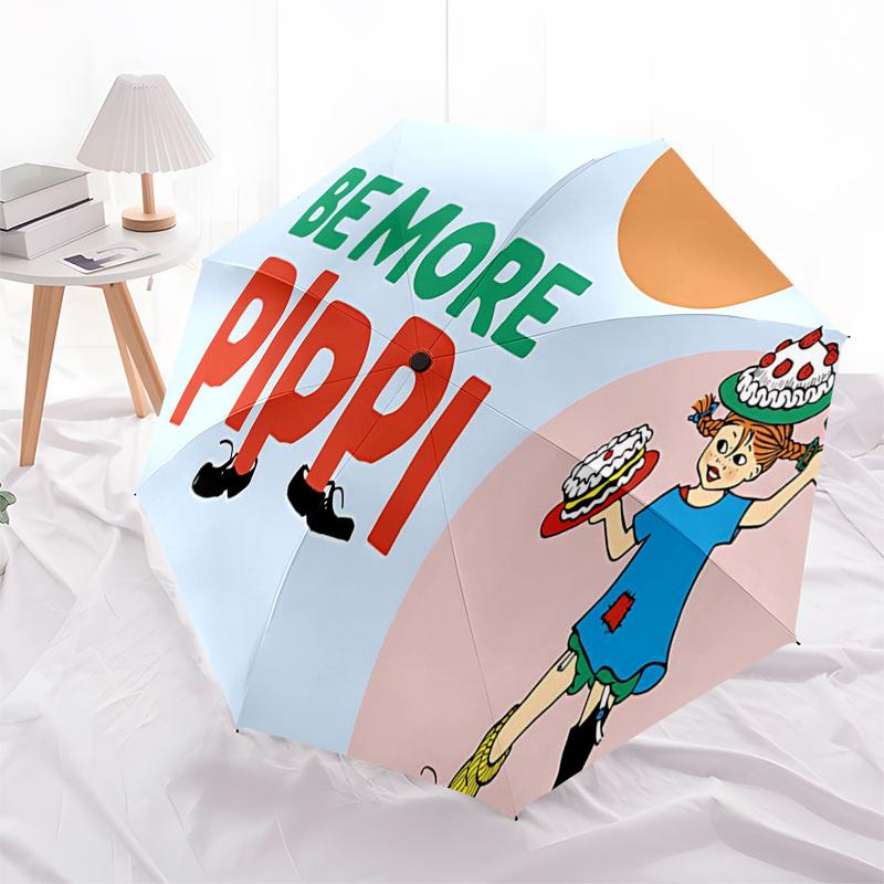 Pippi Langstrumpf Themen-ReiseregenSchirm - 8 Rippen, Automatisches Öffnen und Schließen, Tragbares FaltDesign, Kompakter und Stilvoller Schirm Geeignet