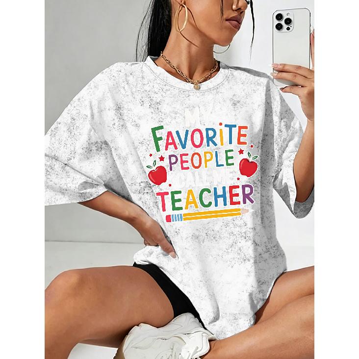 Summer new teacher-themed colorful letter print snowflake short-sleeve shirt T Shirt Top Round neck, light and breathable, suitable for spring,